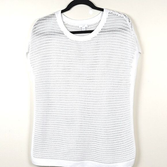 J Jill Textured Open Weave Knit Extended Shoulder Top in White Size SP - Picture 11 of 11